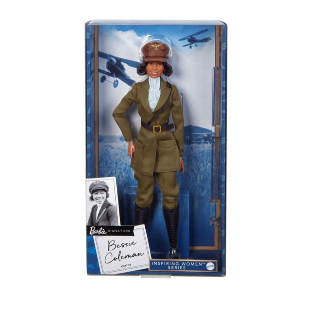 Barbie Bessie Coleman Aviator Doll in Olive Green Uniform with Brown Hat